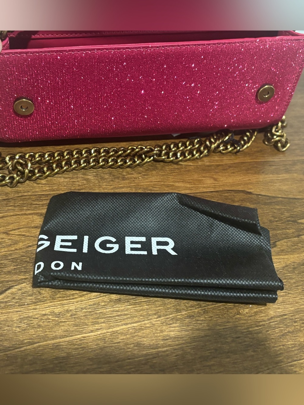 Kurt Geiger Sparkling Hot Pink Crossbody with Gold Chain - Picture 12 of 12